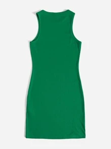 SHEIN EZwear Đầm Gân đan Lá thư Giải trí - màu xanh lá - Xem 2