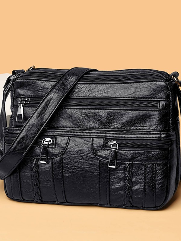 Minimalist Faux Leather Multi Zip Square Bag, Mother's Day Gift For Mom, For Women, Rookies & White-Collar Workers,For Teacher Gifts,For Lady,For Female With Multi Pockets For Business/Commute/Work/Office,For Festivals/Vacation/Holiday