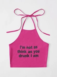 SHEIN EZwear 標語圖案自系帶繞頸上衣