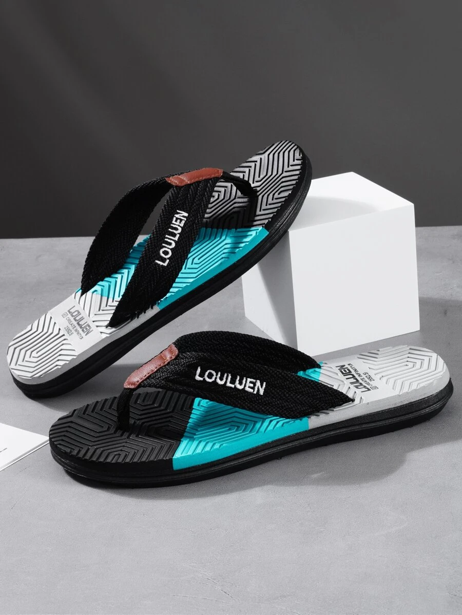 Men Letter Graphic Flip Flops - Black - View 1