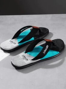 Men Letter Graphic Flip Flops - Black - View 2