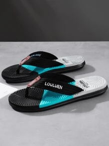 Men Letter Graphic Flip Flops - Black - View 3