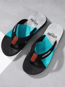 Men Letter Graphic Flip Flops - Black - View 6