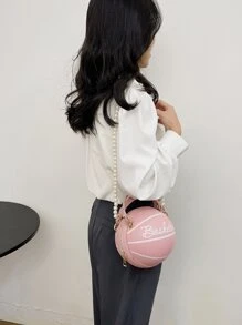 Bolso circular mini con diseño de baloncesto con cuenta con perla artificial con cadena - Rosa - Ver 2