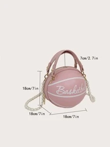 Bolso circular mini con diseño de baloncesto con cuenta con perla artificial con cadena - Rosa - Ver 3