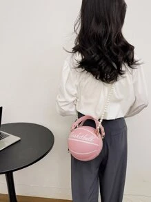 Bolso circular mini con diseño de baloncesto con cuenta con perla artificial con cadena - Rosa - Ver 8