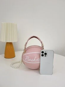 Bolso circular mini con diseño de baloncesto con cuenta con perla artificial con cadena - Rosa - Ver 10