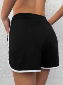 EURMUSE Contrast Binding Elastic Waist Runner Shorts - Black - View 2
