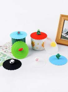 1pc Cartoon Cute Silicone Cup Cover ;Heat-resistant Leak Proof Sealed Tea Coffee Lid Cap ;Dustproof Cup Bottle Cover - Multicolor - View 1