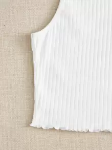 SHEIN EZwear Top tank de canalé ribete en forma de lechuga - Blanco - Ver 3