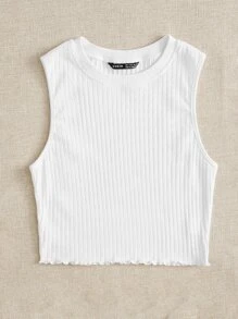 SHEIN EZwear Top tank de canalé ribete en forma de lechuga - Blanco - Ver 4