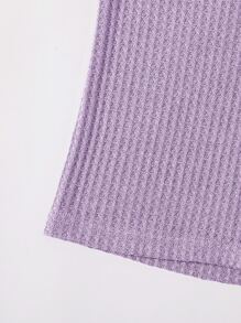 SHEIN EZwear Waffle Knit Cami Crop Top & Cycling Shorts Set - Lilac Purple - View 3