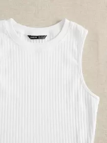 SHEIN EZwear Top tank de canalé ribete en forma de lechuga - Blanco - Ver 5