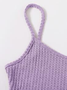 SHEIN EZwear Waffle Knit Cami Crop Top & Cycling Shorts Set - Lilac Purple - View 6