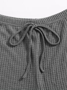 SHEIN EZwear Waffle Knit Lettuce Trim Cami Top & Shorts Set - Grey - View 4
