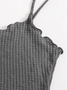SHEIN EZwear Waffle Knit Lettuce Trim Cami Top & Shorts Set - Grey - View 5