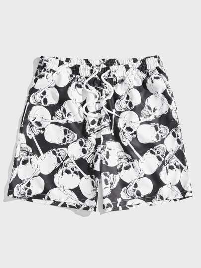 Guys Skull Print Drawstring Waist Shorts