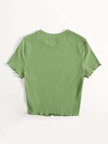 SHEIN EZwear Solid Lettuce Trim Rib-knit Tee - Lime Green - View 2