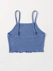 SHEIN EZwear Lettuce Trim Waffle Knit Cami Top - Blue - View 2