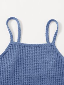 SHEIN EZwear Lettuce Trim Waffle Knit Cami Top - Blue - View 3
