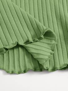 SHEIN EZwear Solid Lettuce Trim Rib-knit Tee - Lime Green - View 5