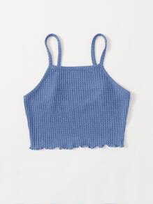 SHEIN EZwear Lettuce Trim Waffle Knit Cami Top - Blue - View 4