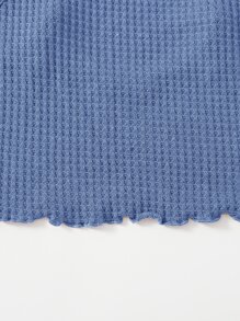 SHEIN EZwear Lettuce Trim Waffle Knit Cami Top - Blue - View 5