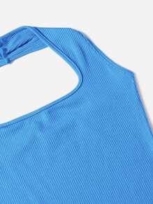 SHEIN EZwear Solid Rib-knit Backless Dress - Blue - View 4