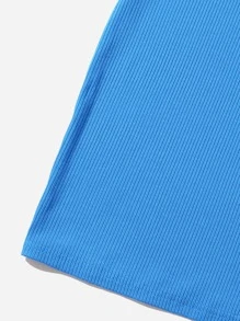 SHEIN EZwear Solid Rib-knit Backless Dress - Blue - View 5