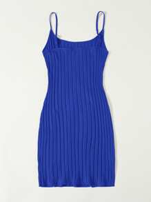 SHEIN EZwear Đầm Chia Gân đan màu trơn Gợi cảm - Xanh đậm - Xem 2