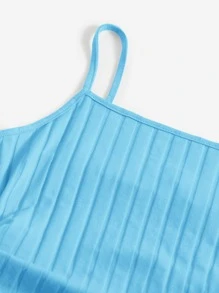 SHEIN EZwear Drawstring Side Rib-knit Dress - Blue - View 4