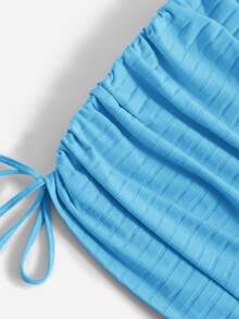 SHEIN EZwear Drawstring Side Rib-knit Dress - Blue - View 5