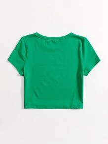 SHEIN EZwear Áo thun nữ màu trơn Giải trí - màu xanh lá - Xem 2