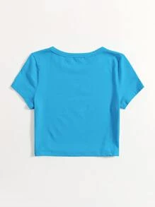 SHEIN EZwear Áo thun nữ màu trơn Giải trí - Màu xanh bạc hà - Xem 2