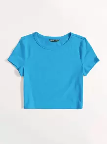 SHEIN EZwear Áo thun nữ màu trơn Giải trí - Màu xanh bạc hà - Xem 4