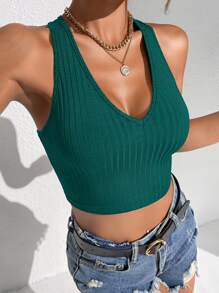 SHEIN EZwear Racer Back Tank Top - Dark Green - View 1