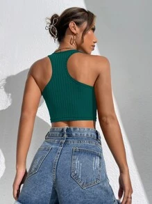 SHEIN EZwear Racer Back Tank Top - Dark Green - View 2