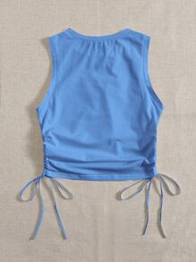 SHEIN EZwear Drawstring Ruched Side Crop Tank Top - Blue - View 2