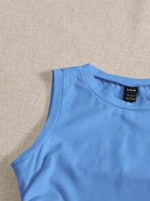 SHEIN EZwear Drawstring Ruched Side Crop Tank Top - Blue - View 3