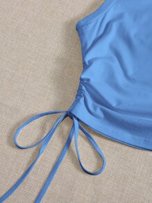 SHEIN EZwear Drawstring Ruched Side Crop Tank Top - Blue - View 5