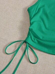 SHEIN EZwear Women's Solid Color Casual Versatile Round Neck Drawstring Tank Top - Green - View 5