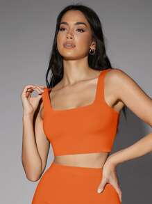 SHEIN BAE Low Back Tank Crop Top - Orange - View 1