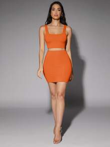 SHEIN BAE Low Back Tank Crop Top - Orange - View 5