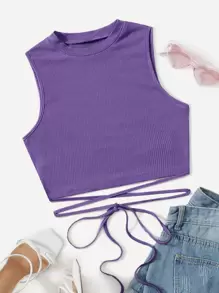 SHEIN EZwear 十字交叉後綁帶短款背心 - 紫羅蘭色 - 查看 1