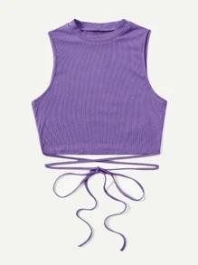 SHEIN EZwear 十字交叉後綁帶短款背心 - 紫羅蘭色 - 查看 2