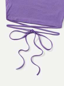 SHEIN EZwear 十字交叉後綁帶短款背心 - 紫羅蘭色 - 查看 4