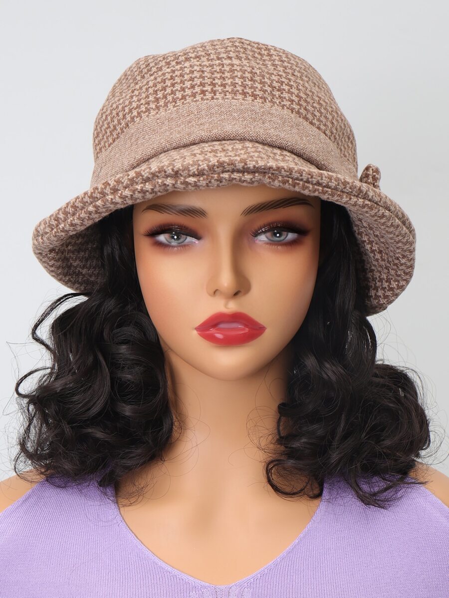 Natural Short Curly Synthetic Wig With Hat - Black - View 1