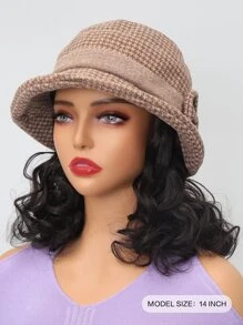 Natural Short Curly Synthetic Wig With Hat - Black - View 2