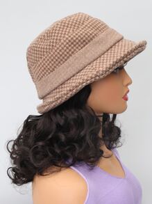 Natural Short Curly Synthetic Wig With Hat - Black - View 4