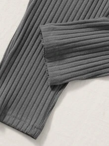 SHEIN EZwear 前打結條紋針織緊身打底褲 - 灰色 - 查看 5